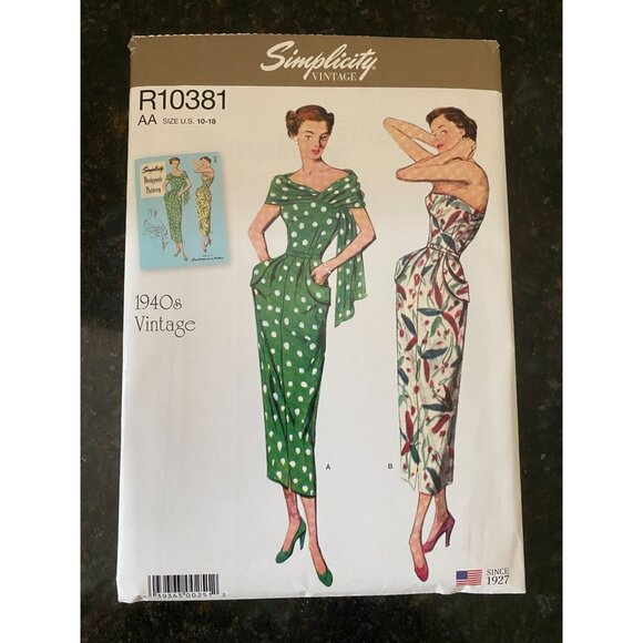 NEW Simplicity Vintage 1940's Pattern R 10381, Dress and Stole, Sie 10-18 - Picture 1 of 6